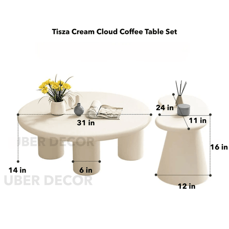 Tisza Cream Cloud Coffee Table Set Round MDF Tops Soft Edges Nesting Design Minimalist Accent for Small Apartments and Modern Living Rooms - Uber Decor