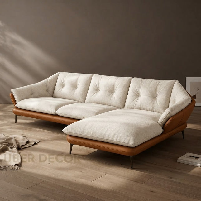 Troy Japandi Wabi Sabi Modern Sofa with Lounger, Luxury Sectional Sofa Couch for Living Room