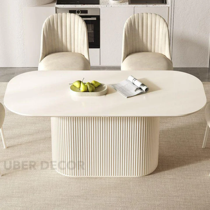 Ivoryline Oval Dining Table Scandinavian Japandi Mid Century Modern Design Fluted Pedestal Base Modern Dining Table for Dining Room