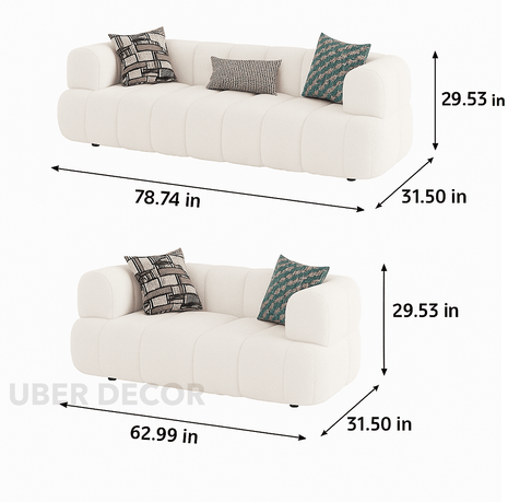 CloudHaven 3-Seater Nordic Style Curved Lambswool Sofa – Ultra-Soft Luxury Couch - Uber Decor