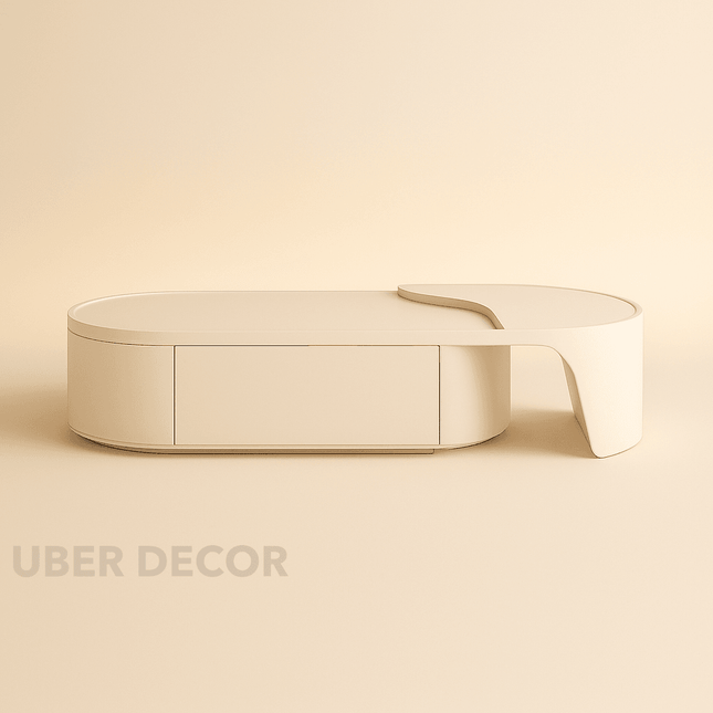 Ovara Loop – Modern Coffee Table, Nordic Inspired Storage Center Table with Rounded Edge Design TV Unit