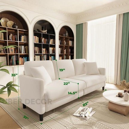 Verona 83" Sofa- Simple Elegant Comfy Couch for Living Room or Guest Room Bedroom or Office