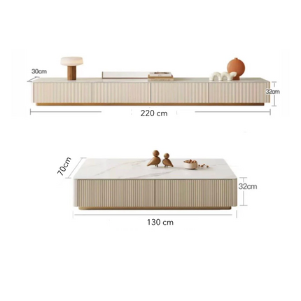 Nuvano Line – Luxury Coffee Table With TV Unit Modern Fluted Minimalist Design Low Base for Statement Living Room