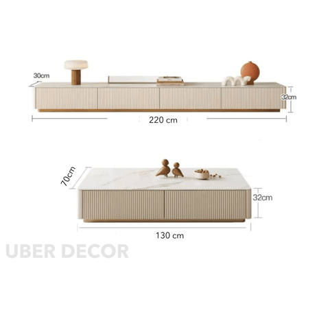Nuvano Line – Luxury Coffee Table With TV Unit Modern Fluted Minimalist Design Low Base for Statement Living Room - Uber Decor
