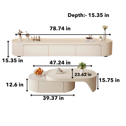 Ovara Loop – Modern Coffee Table, Nordic Inspired Storage Center Table with Rounded Edge Design TV Unit