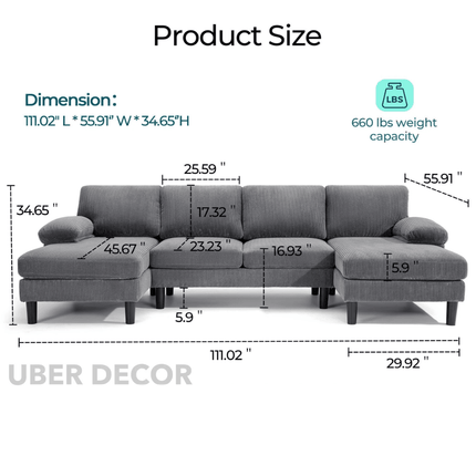 Zenora Modern Sectional Sofa Set with Chaise - Spacious Couch - Uber Decor
