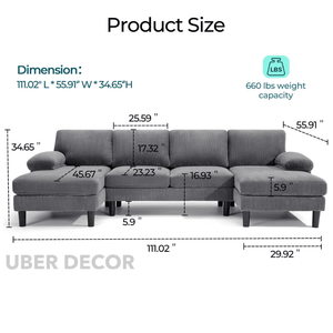 Zenora Modern Sectional Sofa Set with Chaise - Spacious Couch - Uber Decor