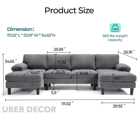 Zenora Modern Sectional Sofa Set with Chaise - Spacious Couch - Uber Decor