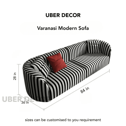 Varanasi 84 inch 3-Seater Modern Sofa Striped Statement Couch for Living Room
