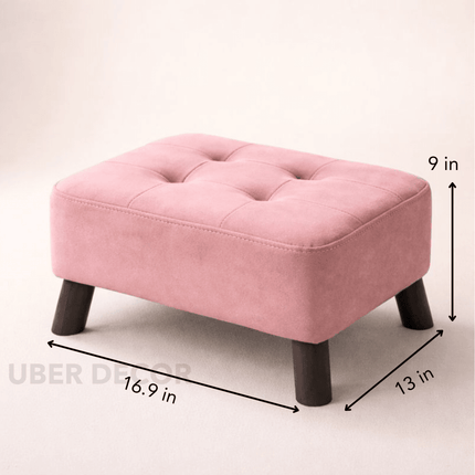 VelvetLift Small Foot Stool Ottoman - Stylish Footrest with Wooden Legs - Ideal Bedside Step Stool