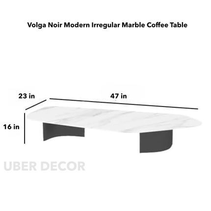 Volga Noir Modern Irregular Marble Coffee Table – Black Natural Stone Top with Matte Black Metal Base, for Living Rooms, Hotels, and Apartments