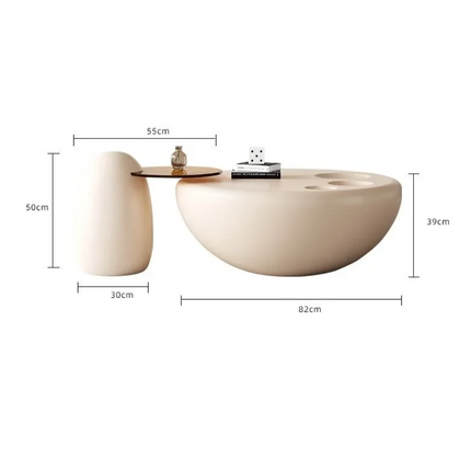Jhelum Coffee Table Set, Modern Sculptural Stone Minimalist Center and Side Tables for Living Room
