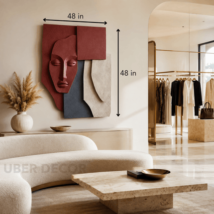 Tribal Muse Boho 3D Face Wall Art – Abstract Sculpture for Living Room