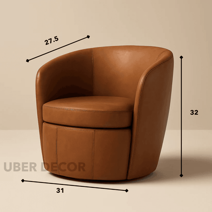 Ariya- Top Grain 100% Genuine Italian Leather Swivel Barrel Chair for Living Room or Office