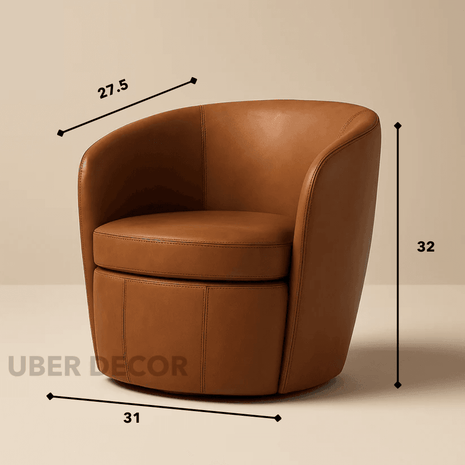 Ariya- Top Grain 100% Genuine Italian Leather Swivel Barrel Chair for Living Room or Office - Uber Decor