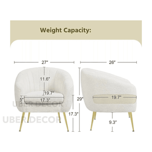 GlamBoucle Modern Cozy Vanity Chair with Gold Metal Legs – Boucle Fabric Armchair with Removable Cushion for Living Room & Bedroom - Uber Decor