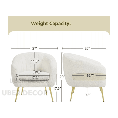 GlamBoucle Modern Cozy Vanity Chair with Gold Metal Legs – Boucle Fabric Armchair with Removable Cushion for Living Room & Bedroom - Uber Decor