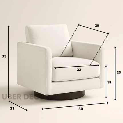 Kiana- Upholstered Swivel Armchair With Wooden Base - Square Accent Chair for Bedroom or Living Room
