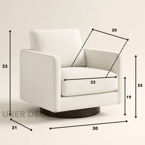 Kiana- Upholstered Swivel Armchair With Wooden Base - Square Accent Chair for Bedroom or Living Room - Uber Decor