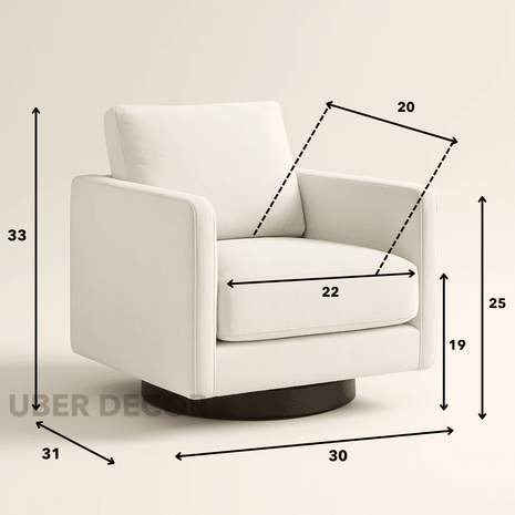 Kiana- Upholstered Swivel Armchair With Wooden Base - Square Accent Chair for Bedroom or Living Room - Uber Decor