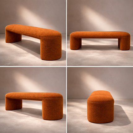 Wool Luxe Hallway Ottoman Bench| Boucle Dresser & Living Room Stool | Versatile Bedroom Makeup Bench