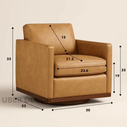 Lirene Accent Chair- Square Shaped Wide Base 360 Revolving Swivel Base Leather Arm Chair for Office or Home