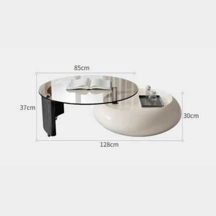 Cooper’s Creek Coffee Table Set, Modern Futuristic Glass and Glossy White Pod Center Tables for Living Room