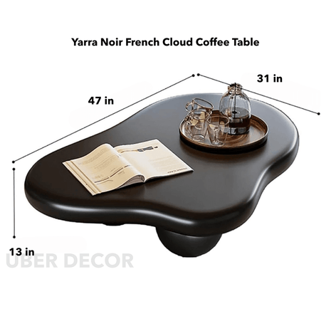 Yarra Noir French Cloud Coffee Table Irregular Black MDF Top Rounded Legs Modern Minimalist Statement for Living Room Interiors - Uber Decor