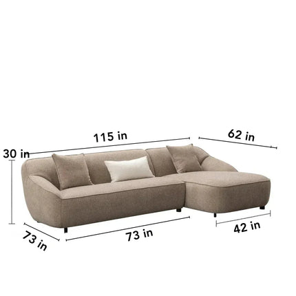 Madera 5 Seater Modern L Shaped Sofa with Rounded Corners and Lounger for Living Room