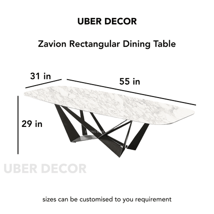 Zavion Rectangular Dining Table Contemporary Architectural Design Marble Tabletop Metal Base for Dining Room, Living Room or Dining Hall
